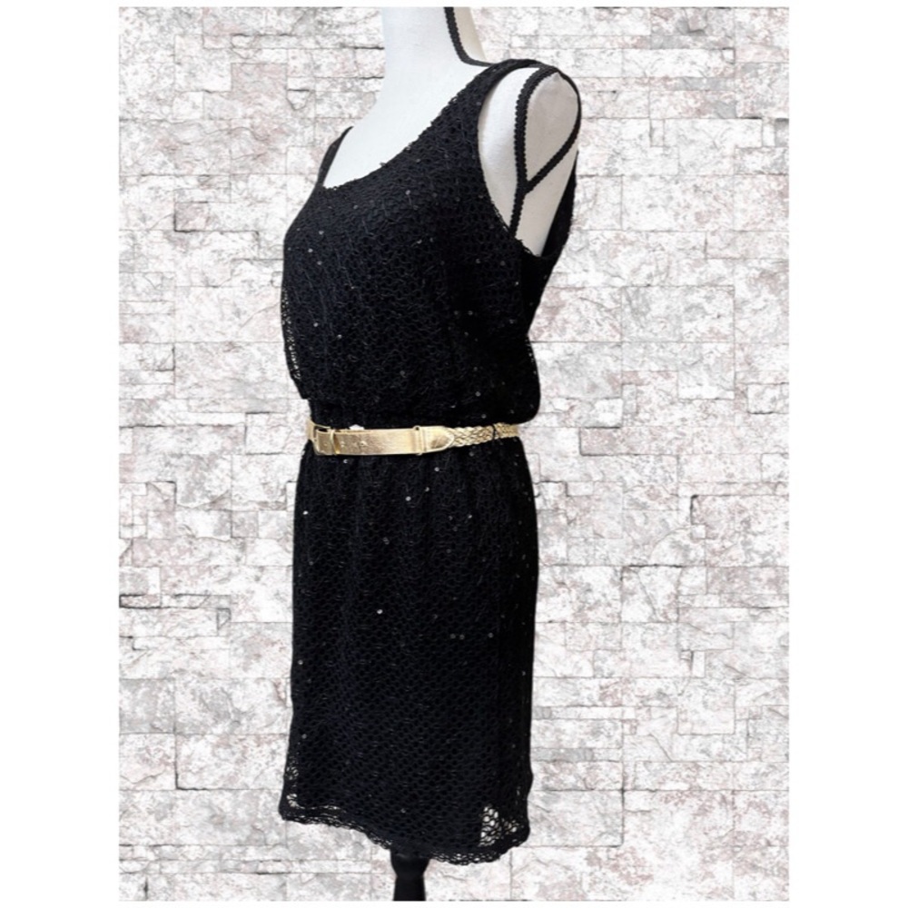 CANDIE’S BLACK LACE DRESS WITH A GOLD BELT